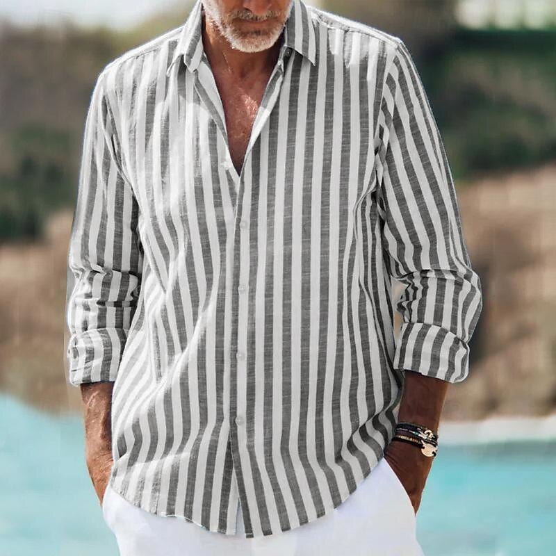 Camicia a righe da uomo - manica lunga con linee verticali - quotidiana