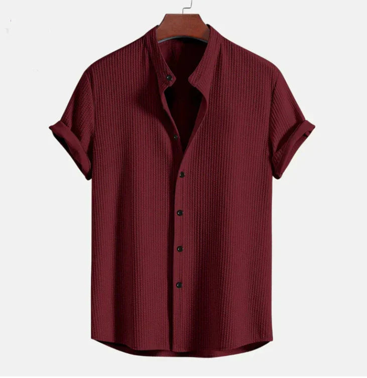 Camicia da uomo a maniche corte - collo alla coreana ampio - vacanze