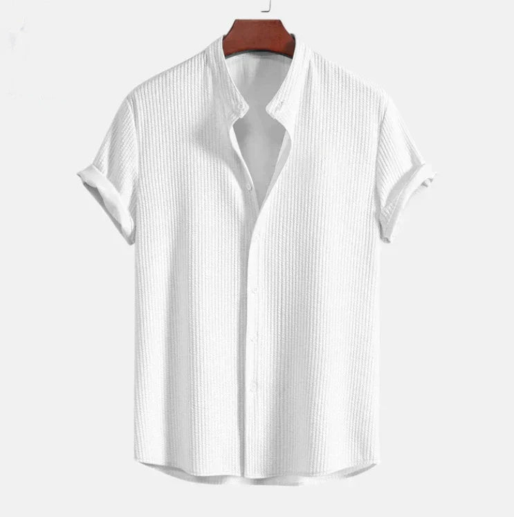 Camicia da uomo a maniche corte - collo alla coreana ampio - vacanze