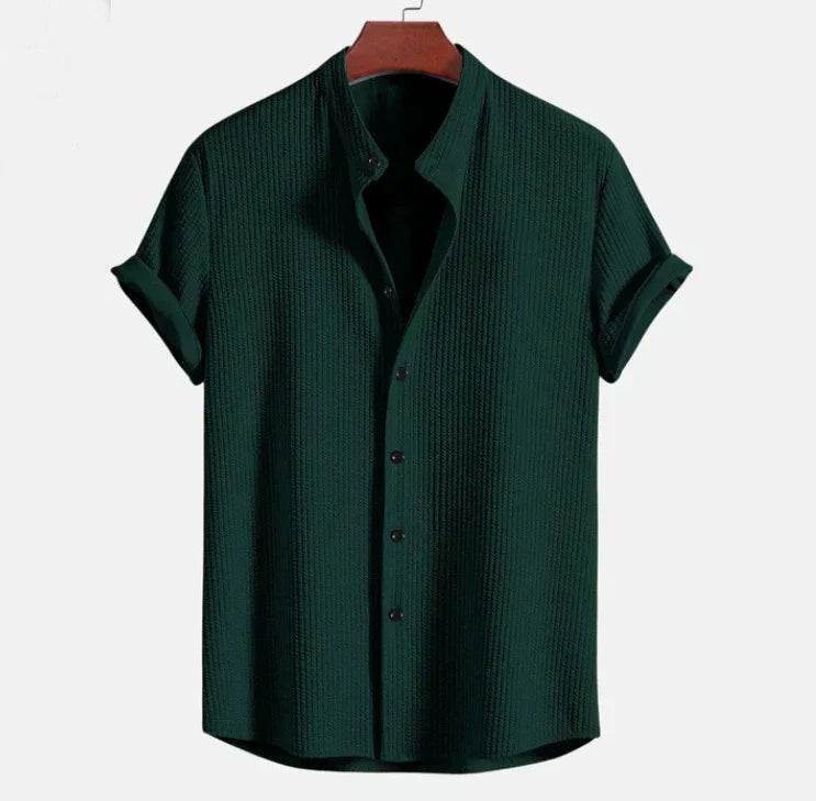 Camicia da uomo a maniche corte - collo alla coreana ampio - vacanze
