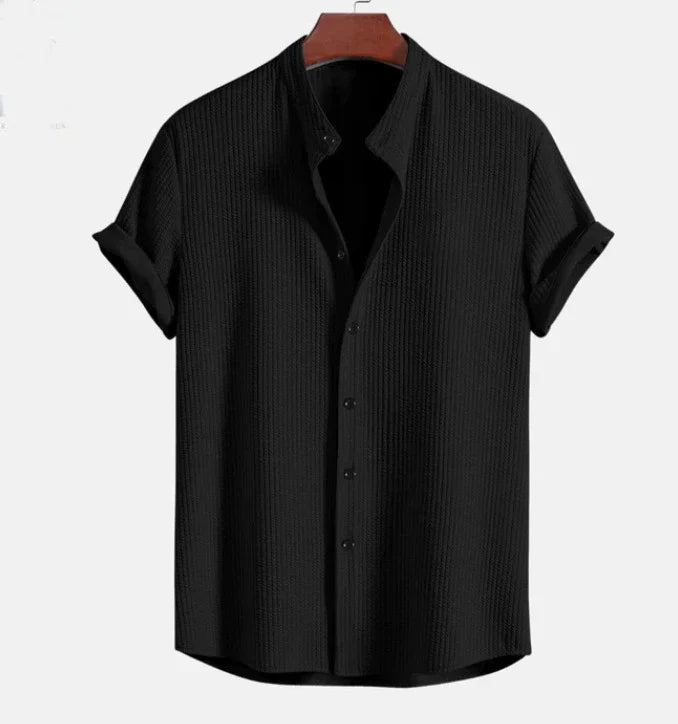 Camicia da uomo a maniche corte - collo alla coreana ampio - vacanze