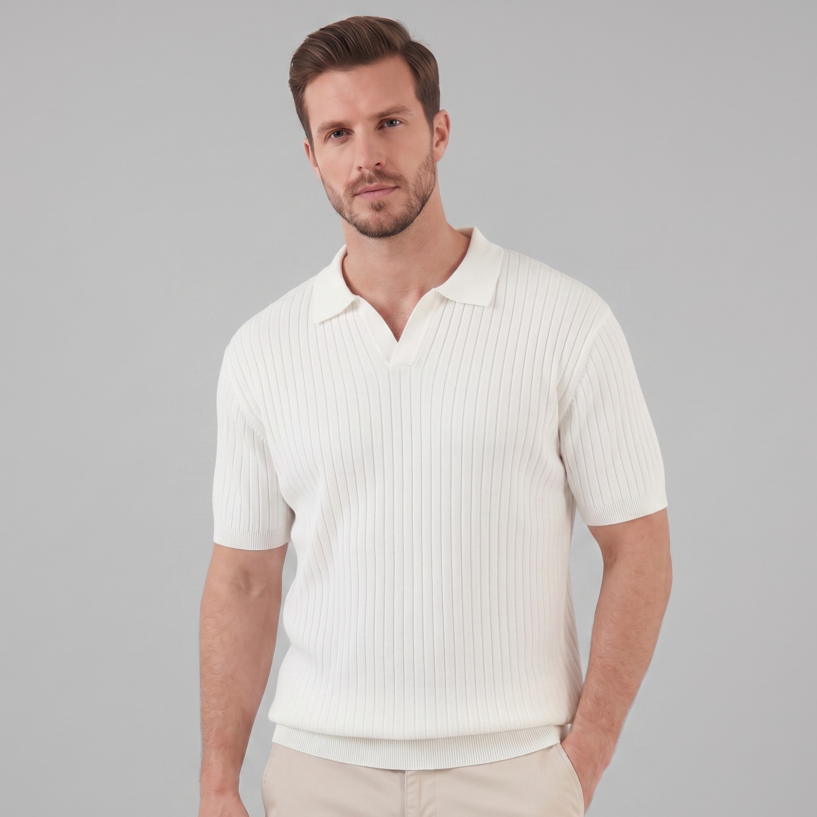 Polo en maille côtelée pour homme avec col à revers — décontracté