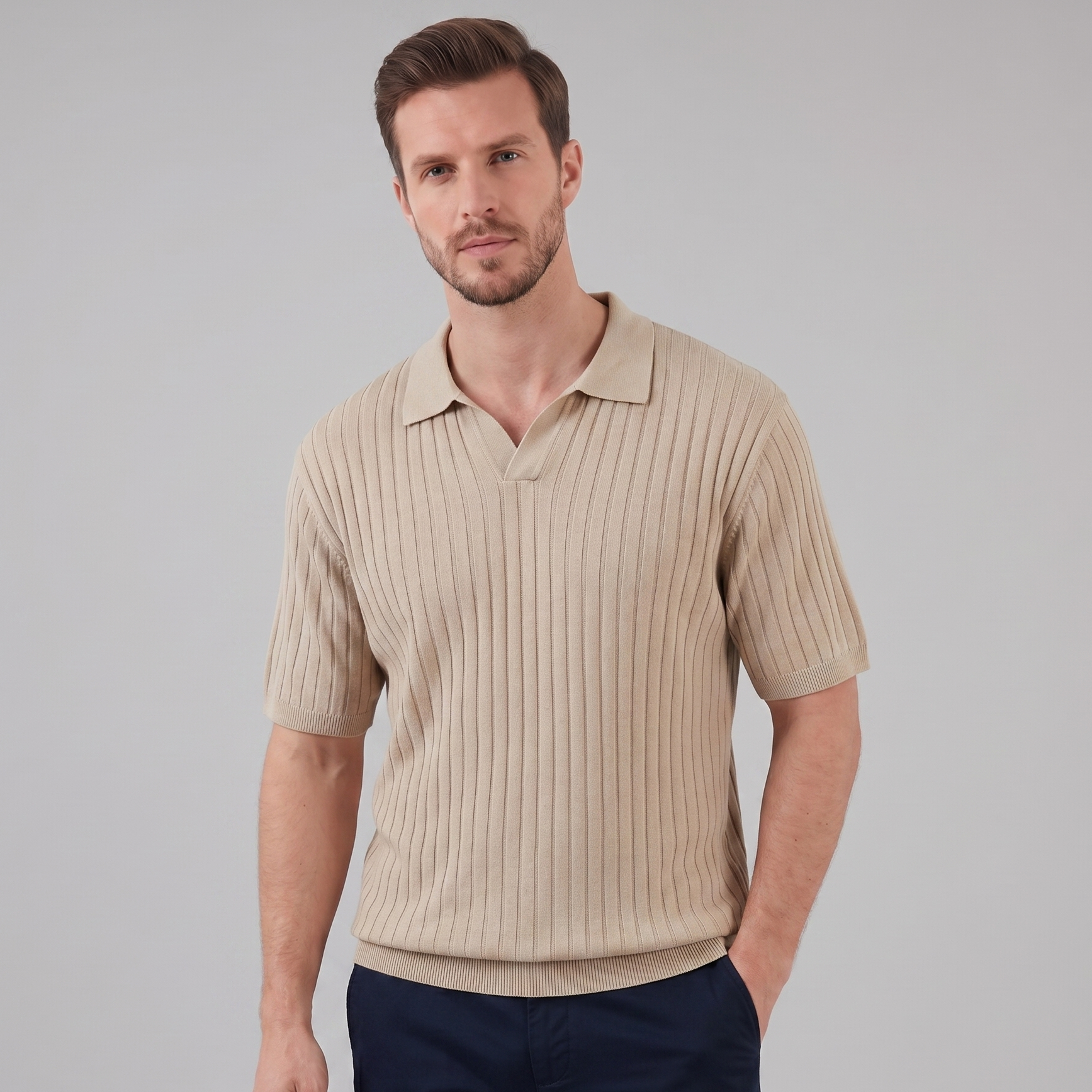 Polo en maille côtelée pour homme avec col à revers — décontracté