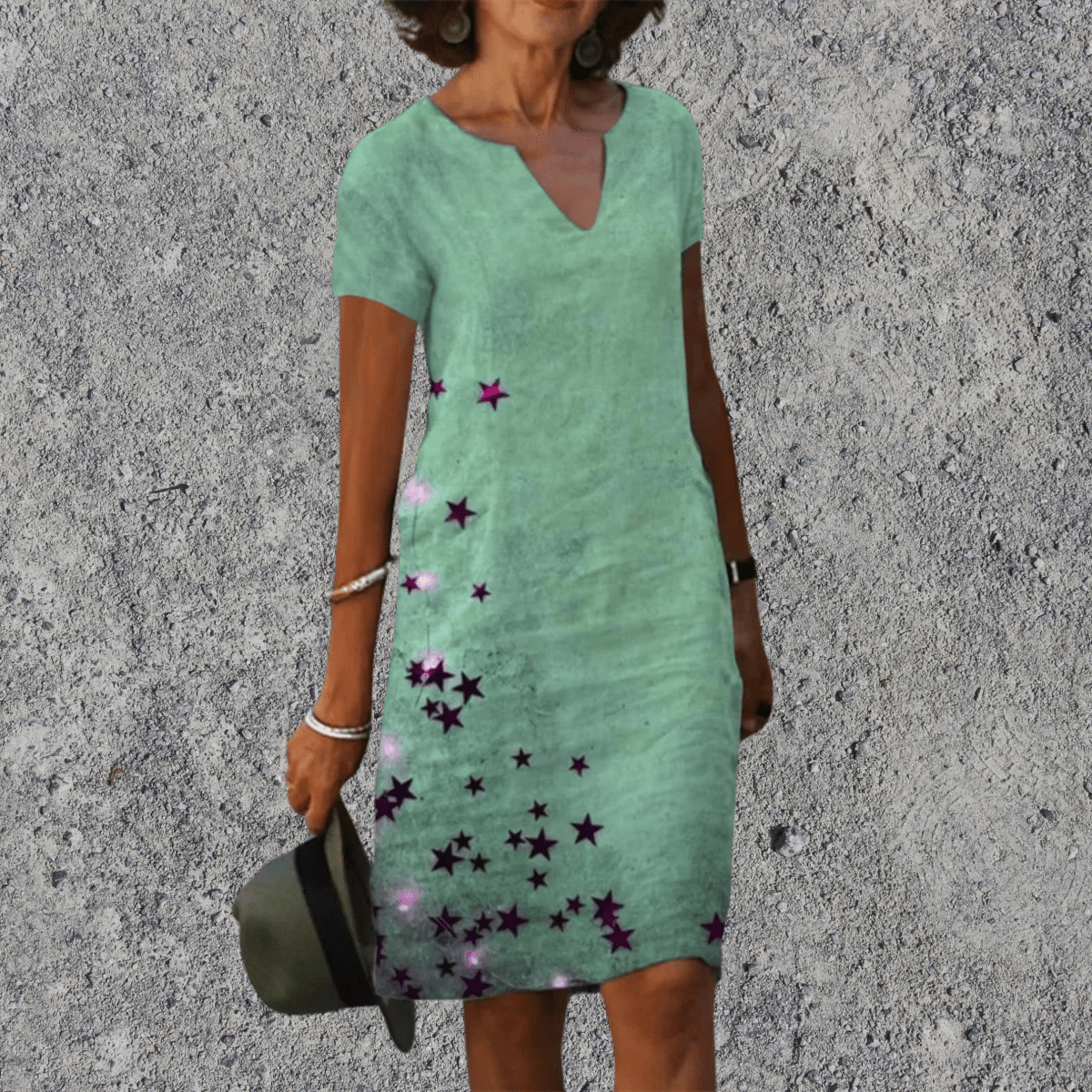 Vestito midi donna con stampa floreale, scollo a V, comodo