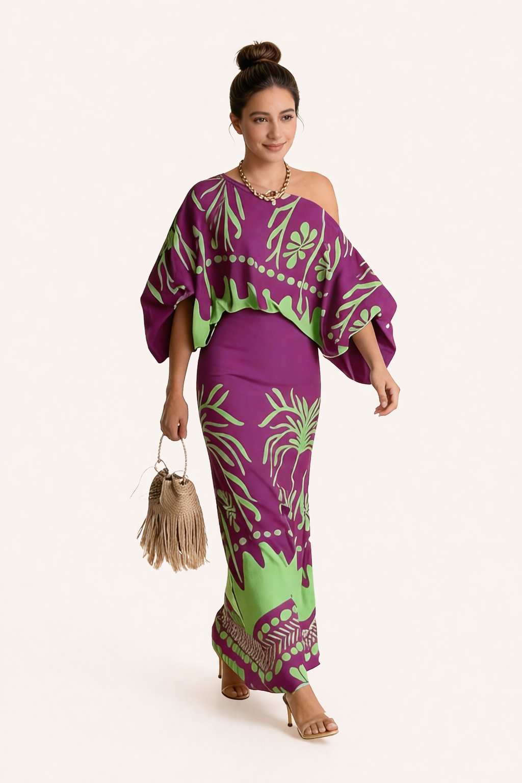 Dámská dvoudílná souprava s potiskem – halenka a dlouhá sukně