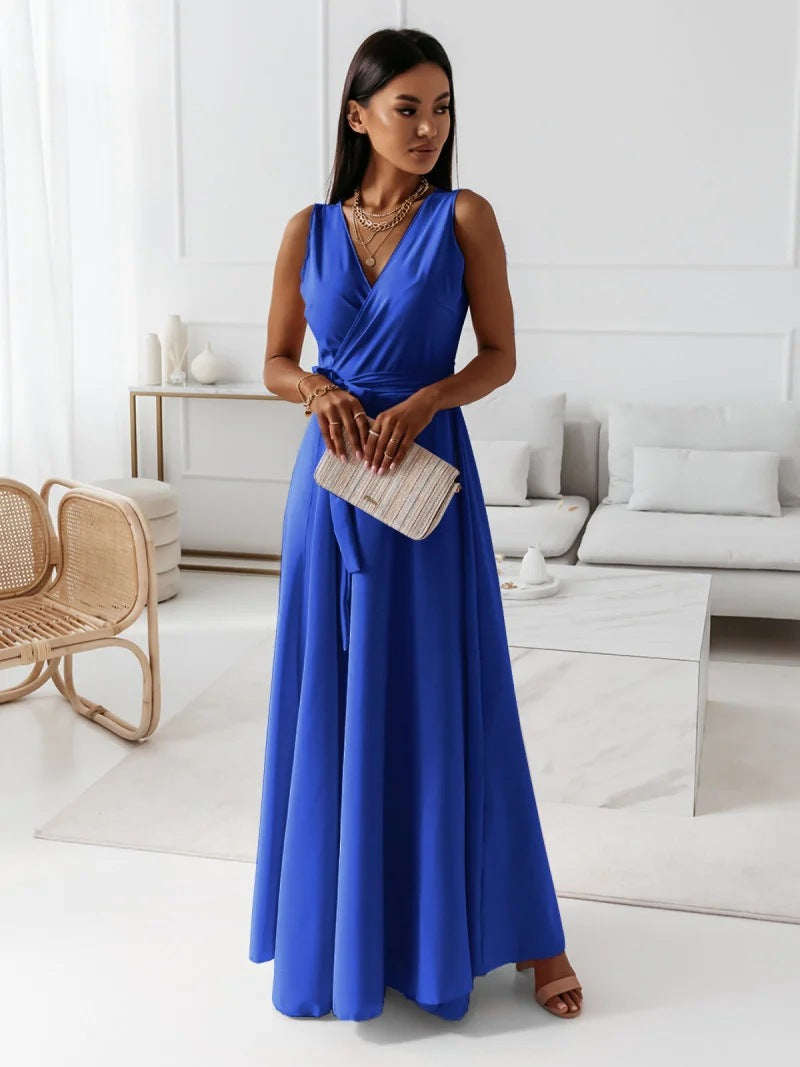 Abito da Invitata a Matrimonio con Scollo a V e Gonna Maxi Fluida per Donna