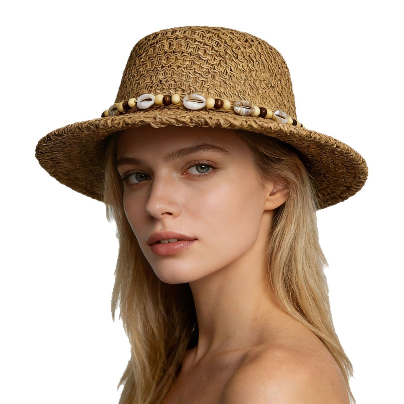 Chapeau de soleil pour femme - large bord rigide - style plage rétro