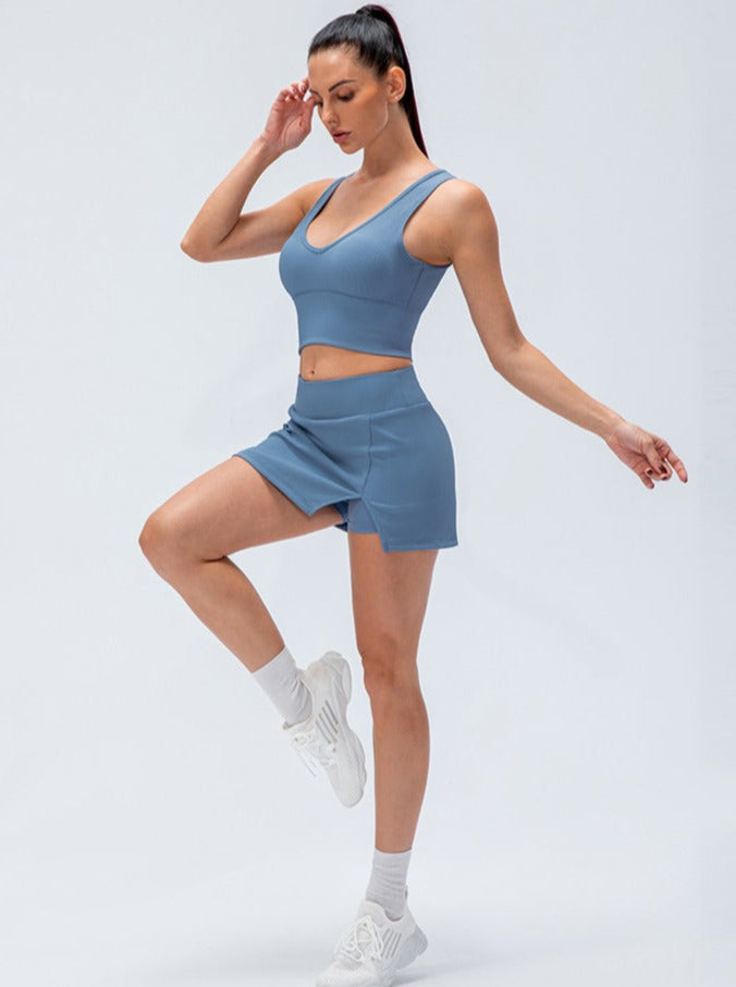 Fustă-pantalon sport cu talie înaltă, cu plasă interioară și material respirabil