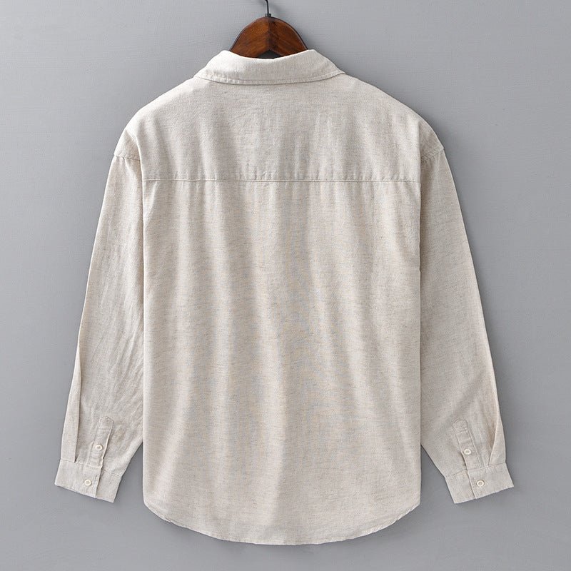 Cămașă din Bumbac și In pentru Bărbați cu Mâneci Lungi, Guler cu Rever și Nasturi