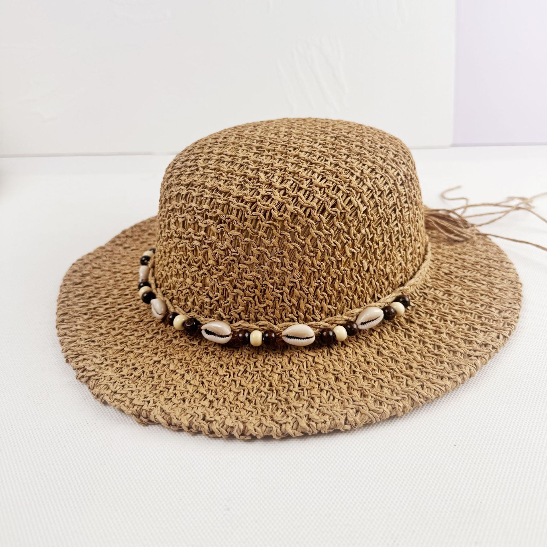 Chapeau de soleil pour femme - large bord rigide - style plage rétro
