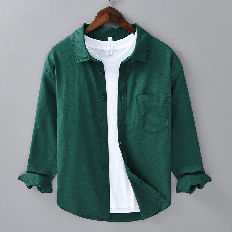 Cămașă din Bumbac și In pentru Bărbați cu Mâneci Lungi, Guler cu Rever și Nasturi