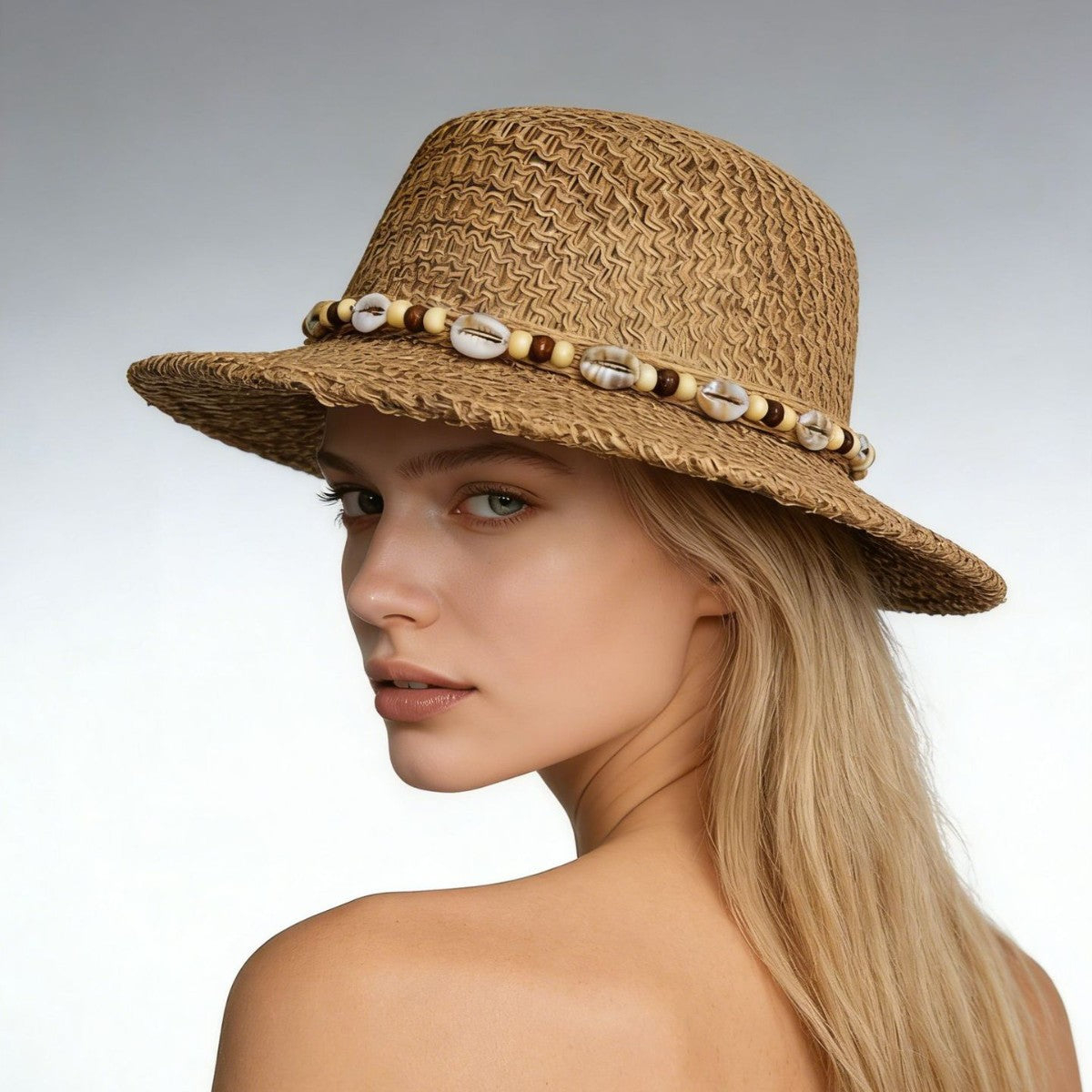 Chapeau de soleil pour femme - large bord rigide - style plage rétro