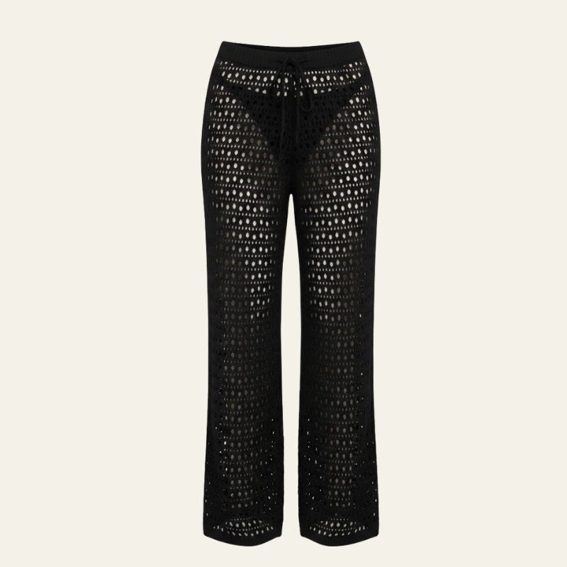 Pantaloni da Spiaggia da Donna in Maglia Traforata con Vita Elastica e Gamba Larga