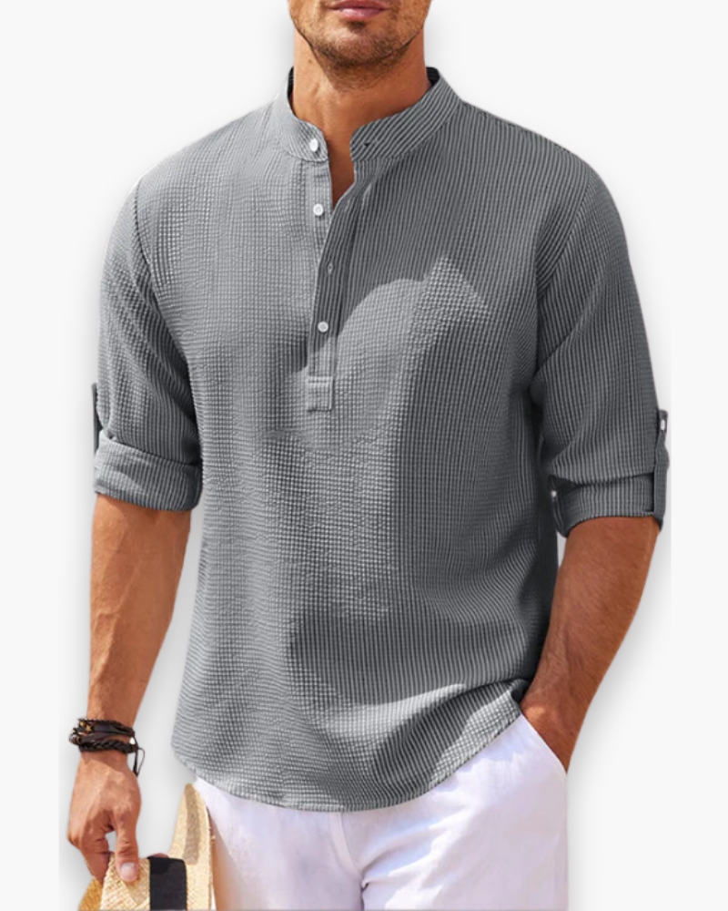 Camisa hombre cuello mao lino ajuste holgado