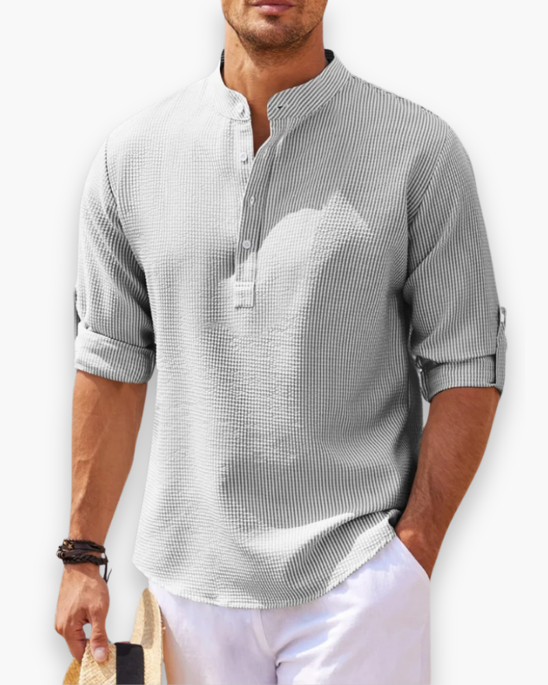 Camisa hombre cuello mao lino ajuste holgado