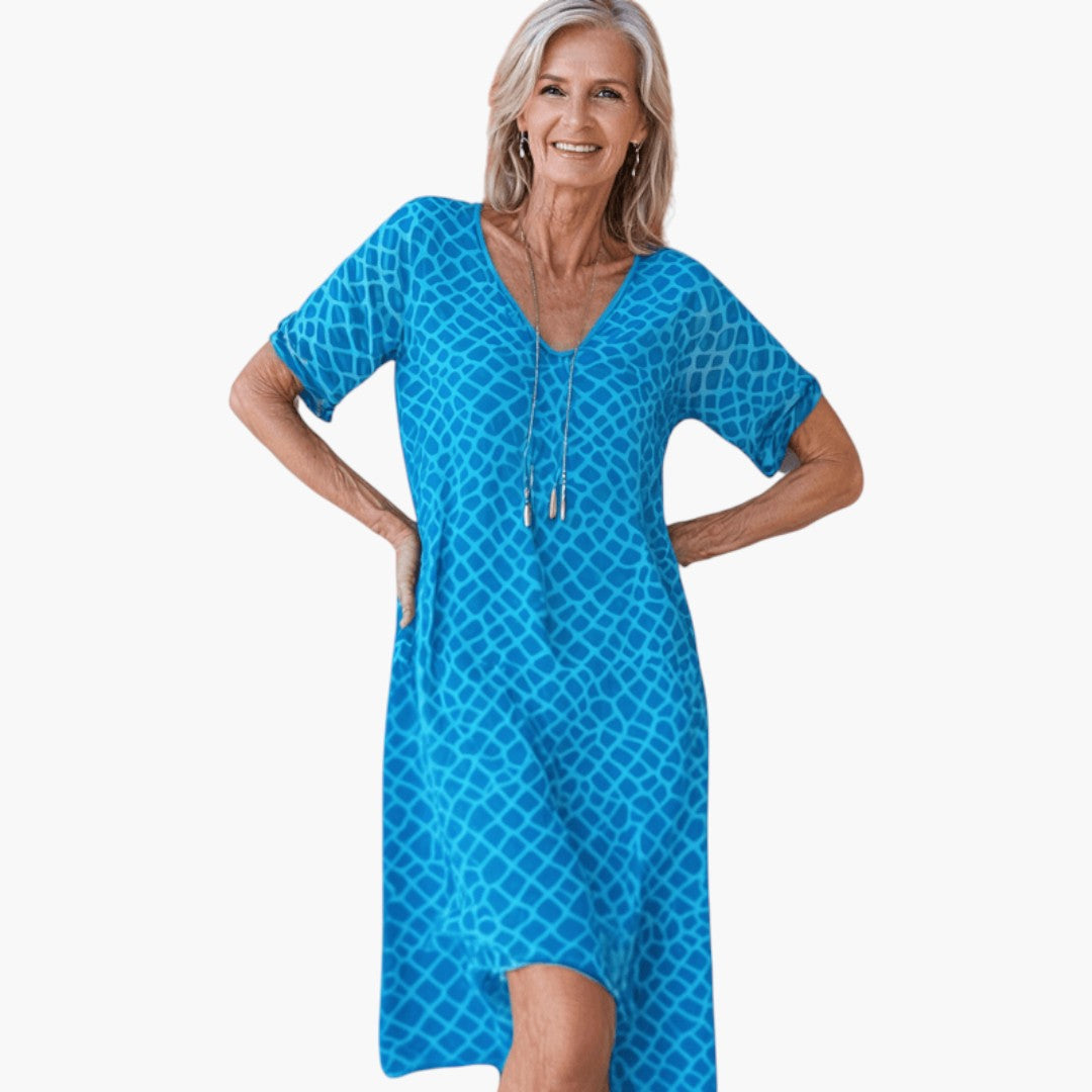 Vestido Midi de Mujer con Cuello en V y Estampado Bohemio con Borlas