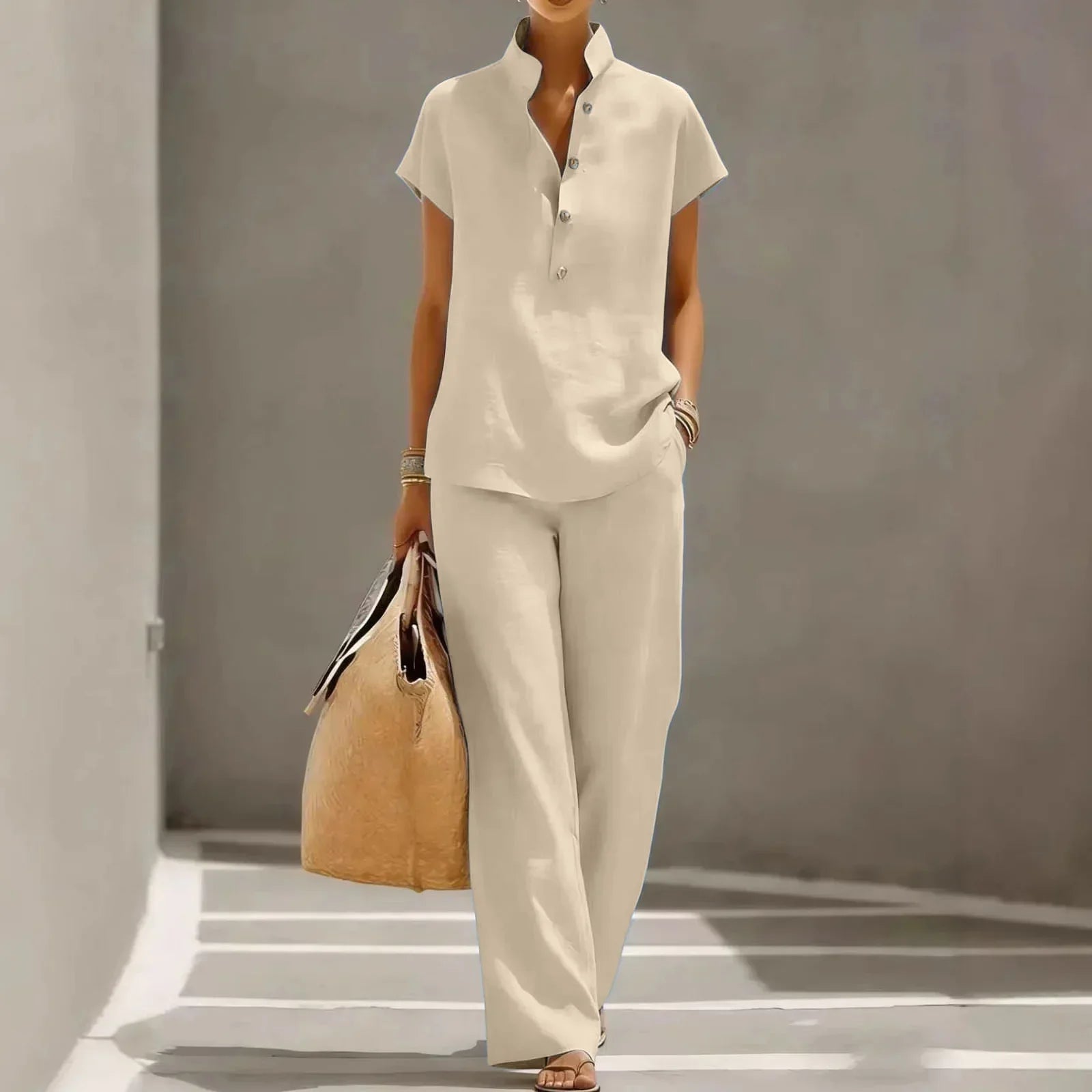 Completo da donna in due pezzi - misto lino - pantalone largo casual