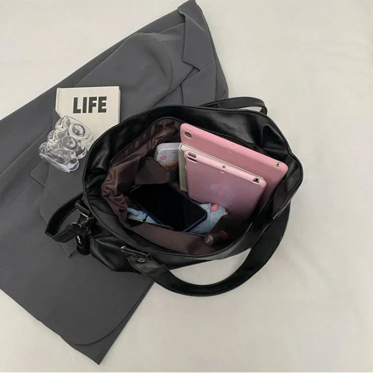 Sac à épaule femme en cuir souple grande capacité design contrasté élégant