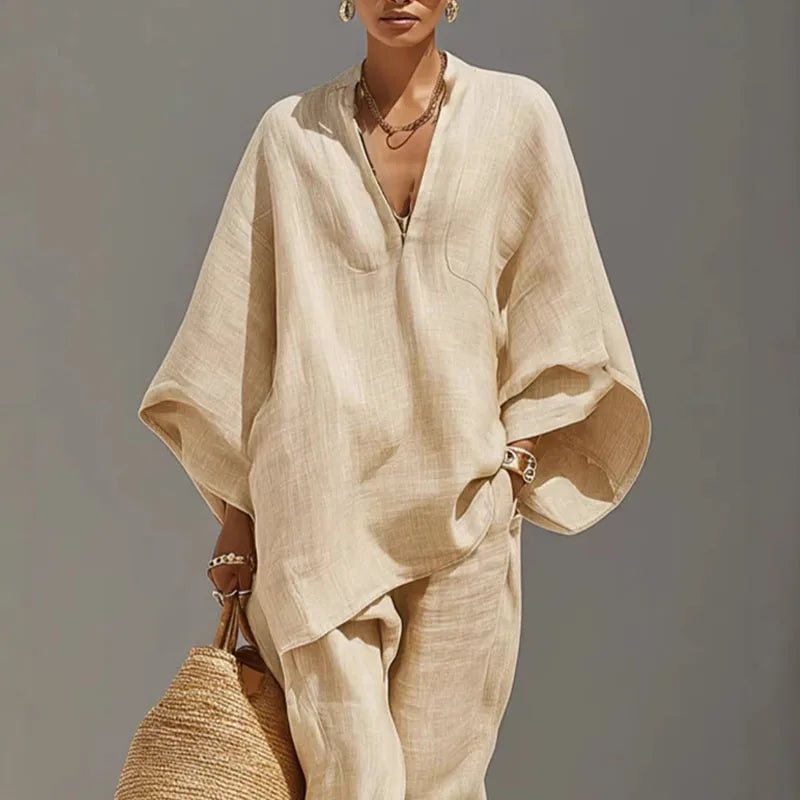 Ensemble deux pièces pour femme - haut à manches chauve-souris — style décontracté