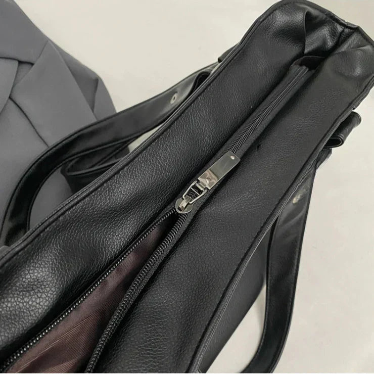 Sac à épaule femme en cuir souple grande capacité design contrasté élégant