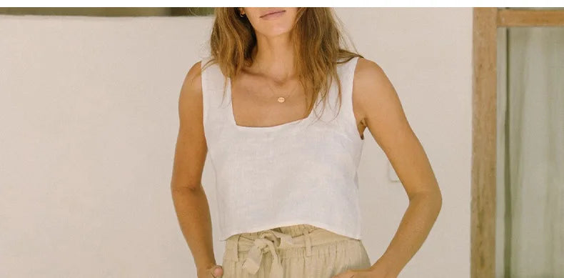 Pantaloni largi din in pentru femei, cu talie elastică și cordon