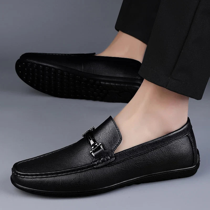 Mocassini in Pelle Vera da Uomo Stile Guida con Suola in Gomma Slip-On