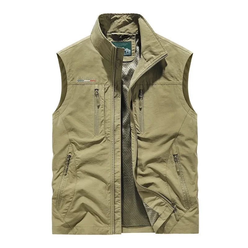 Gilet Tattico Multitasche da Uomo con Fodera in Mesh e Chiusura con Zip