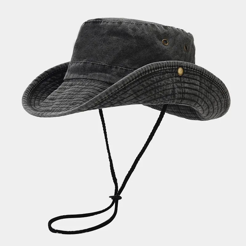 Cappello da pescatore unisex in cotone con tesa larga regolabile