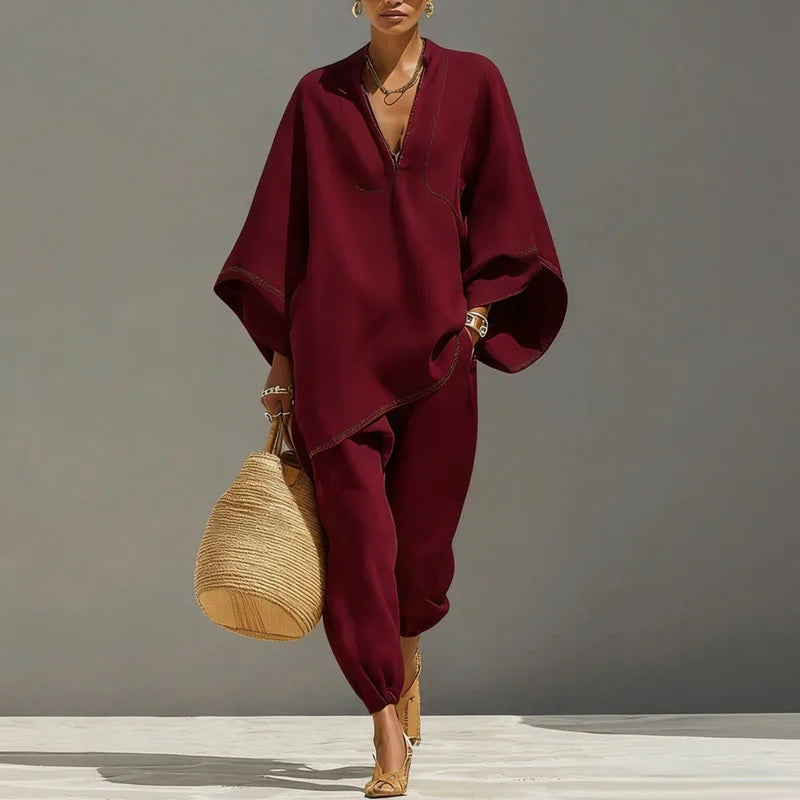 Ensemble deux pièces pour femme - haut à manches chauve-souris — style décontracté