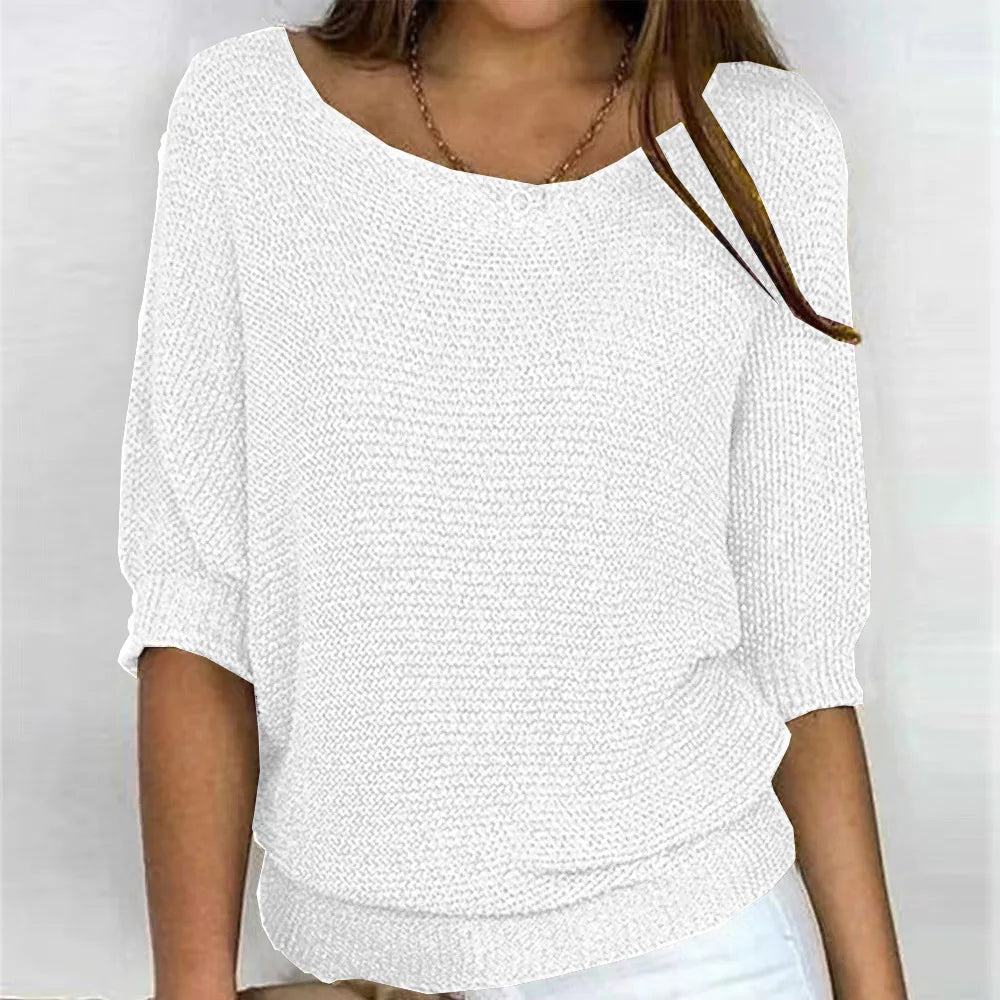Women's knit sweater with crew neck and three-quarter French sleeves