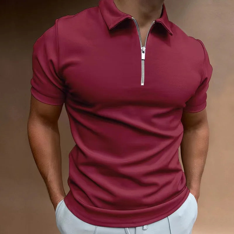 Pánské polo s límcem na zip a krátkým rukávem — ležérní