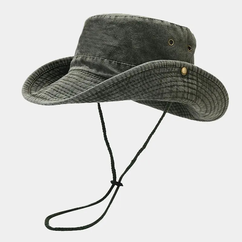 Cappello da pescatore unisex in cotone con tesa larga regolabile