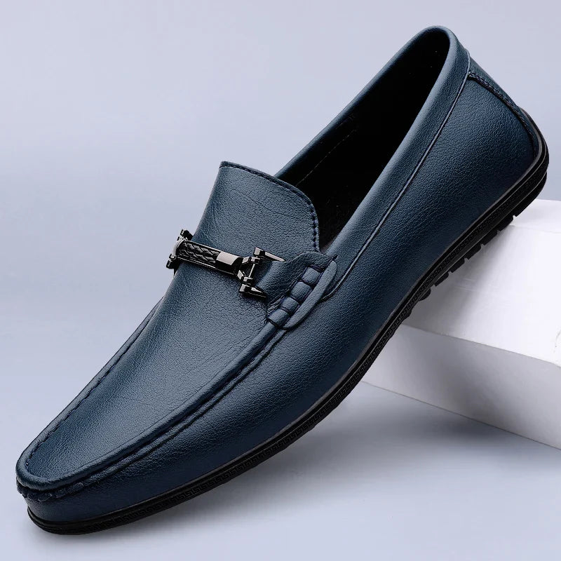 Mocassini in Pelle Vera da Uomo Stile Guida con Suola in Gomma Slip-On