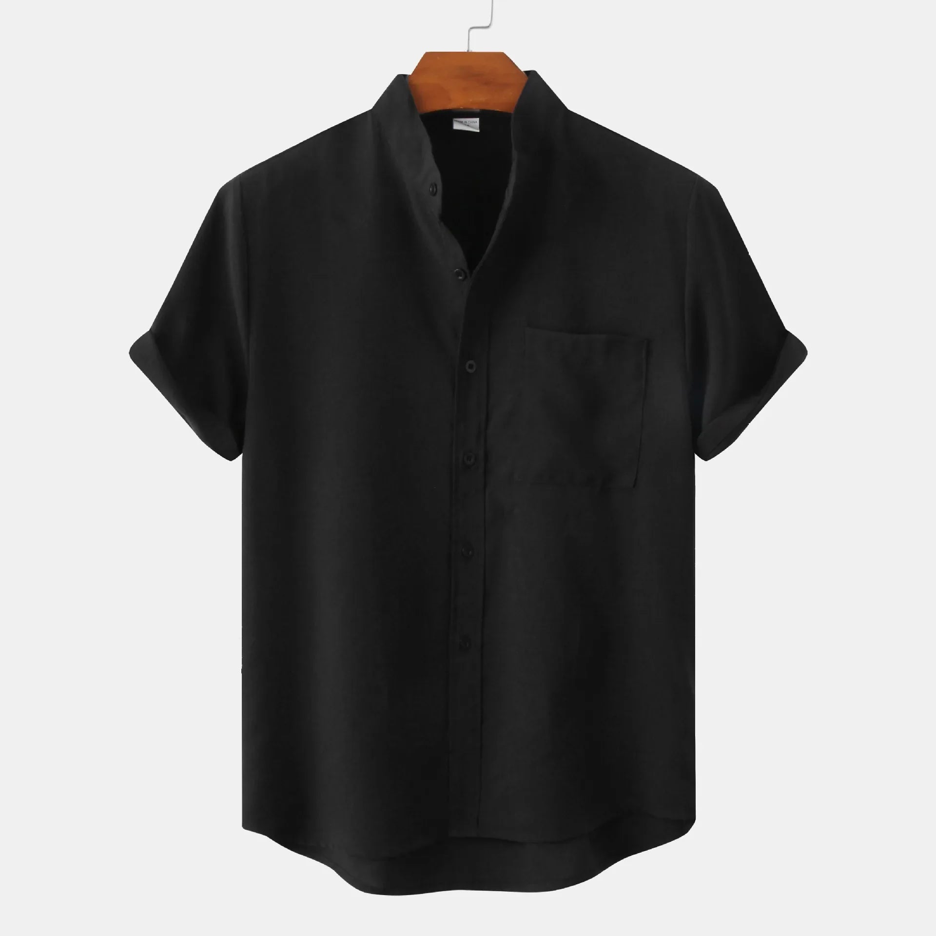 Camisa Casual para Hombre con Cuello Mao de Manga Corta y Botonadura Sencilla