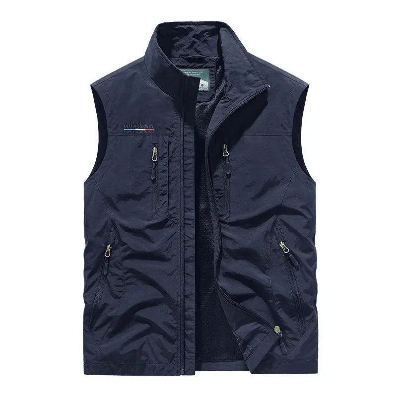 Gilet Tattico Multitasche da Uomo con Fodera in Mesh e Chiusura con Zip