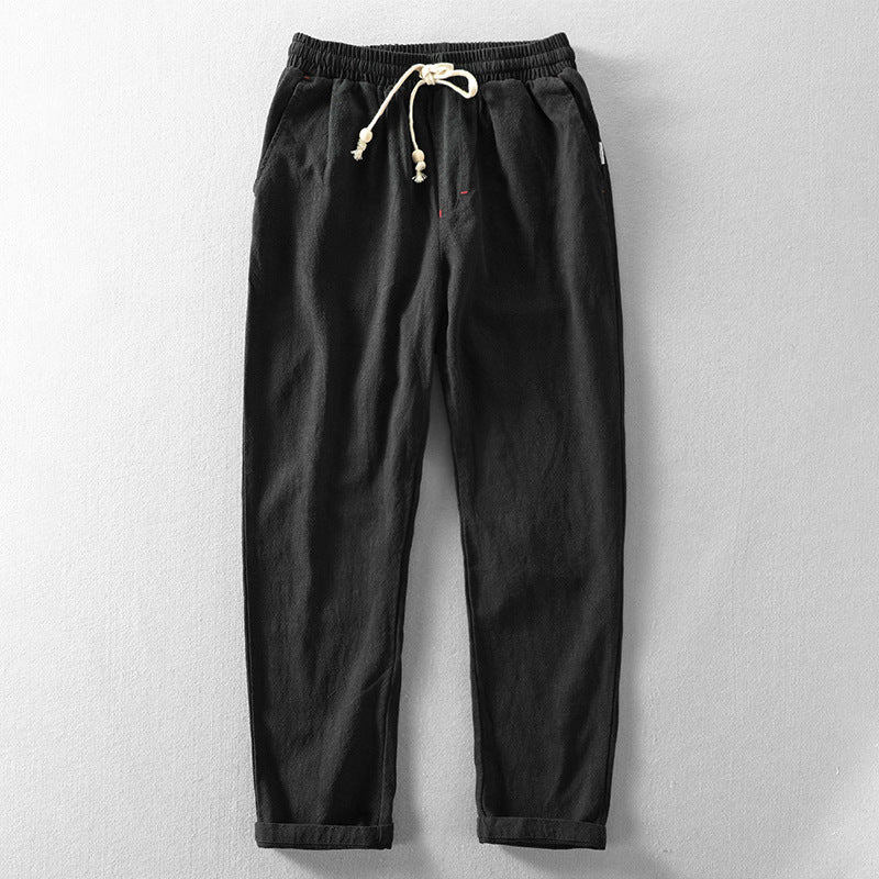 Pantalones de Lino para Hombre de Corte Recto con Cintura Elástica y Cordón Ajustable
