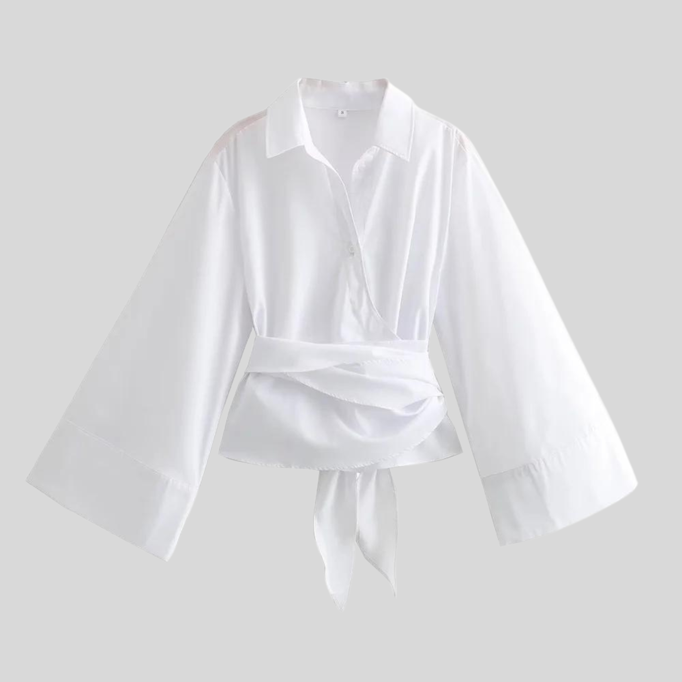 Camisa de Popelina de Algodón con Cuello de Polo y Cinturón de Lazo para Mujer