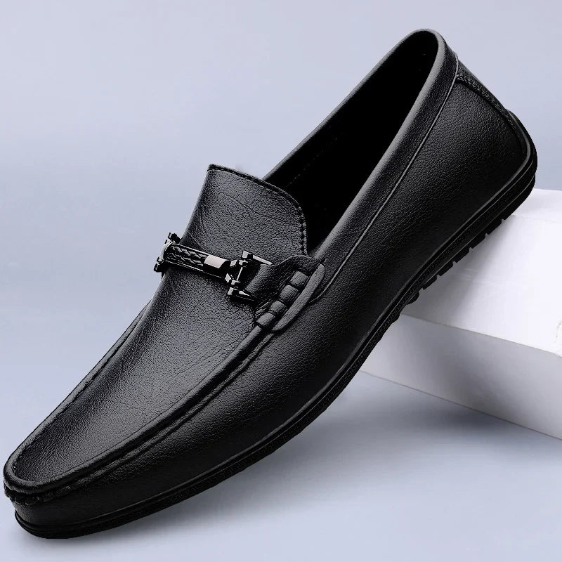 Mocassini in Pelle Vera da Uomo Stile Guida con Suola in Gomma Slip-On