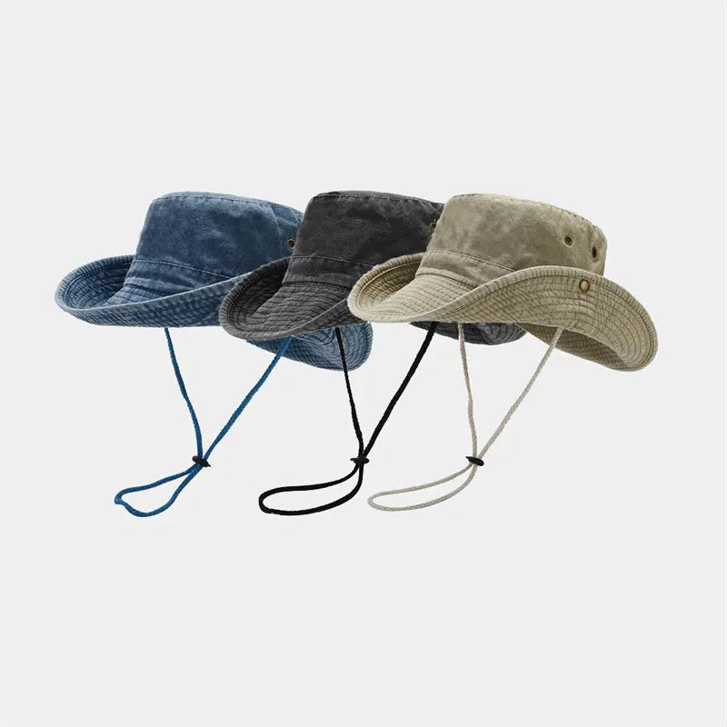 Cappello da pescatore unisex in cotone con tesa larga regolabile