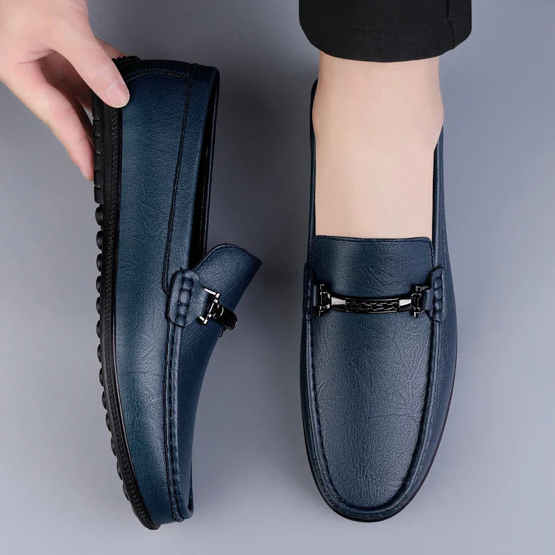 Mocassini in Pelle Vera da Uomo Stile Guida con Suola in Gomma Slip-On