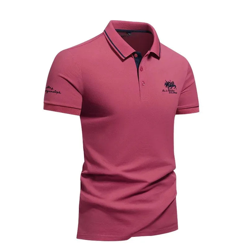 Polo en coton pour homme - col brodé décontracté - été
