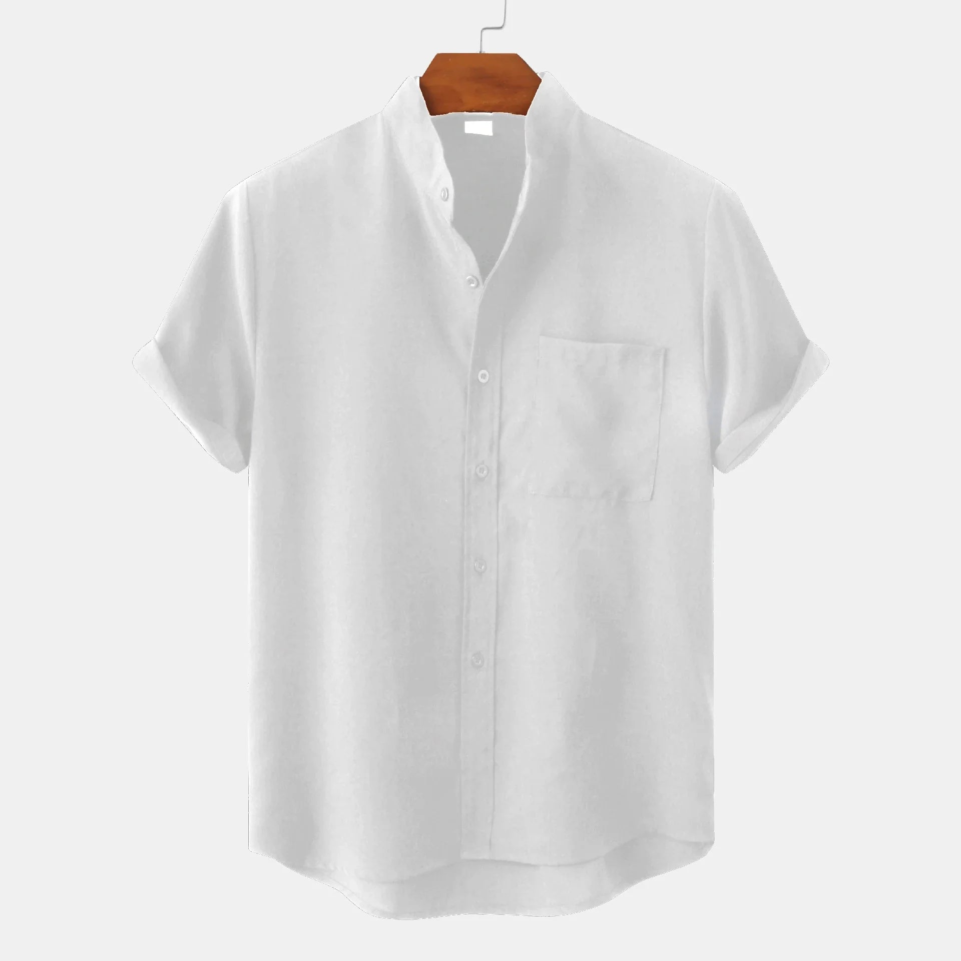 Camisa Casual para Hombre con Cuello Mao de Manga Corta y Botonadura Sencilla