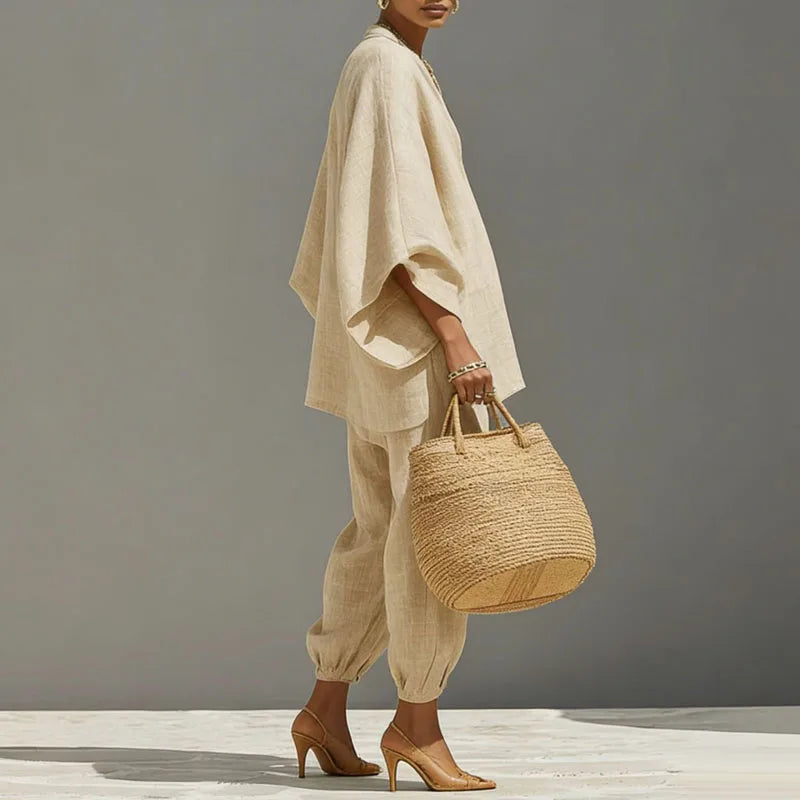 Ensemble deux pièces pour femme - haut à manches chauve-souris — style décontracté