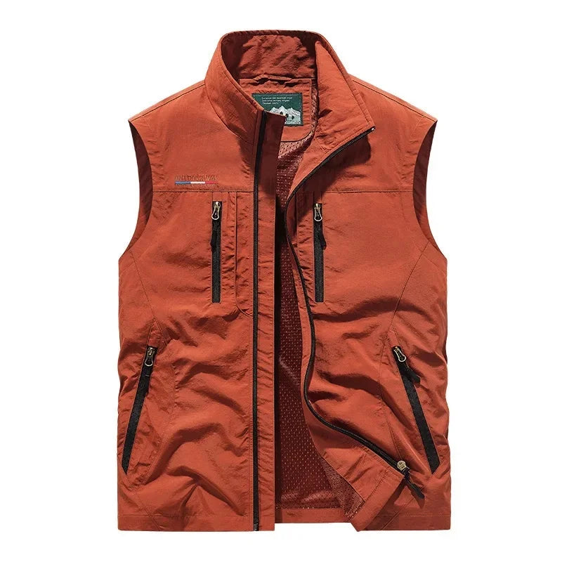Gilet Tattico Multitasche da Uomo con Fodera in Mesh e Chiusura con Zip