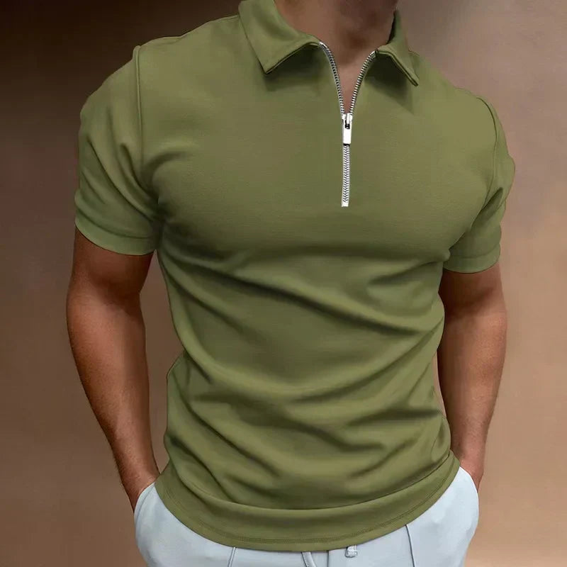Polo para homem com gola de fecho e manga curta — casual