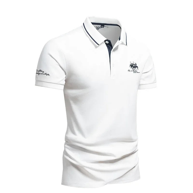 Polo en coton pour homme - col brodé décontracté - été