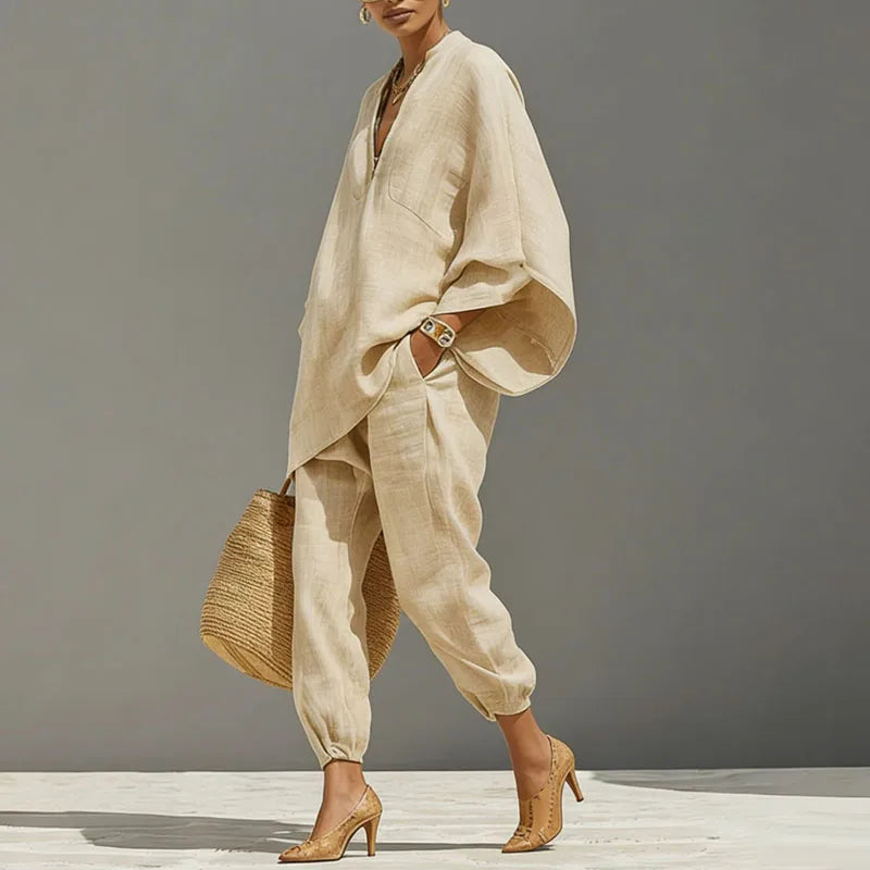 Ensemble deux pièces pour femme - haut à manches chauve-souris — style décontracté