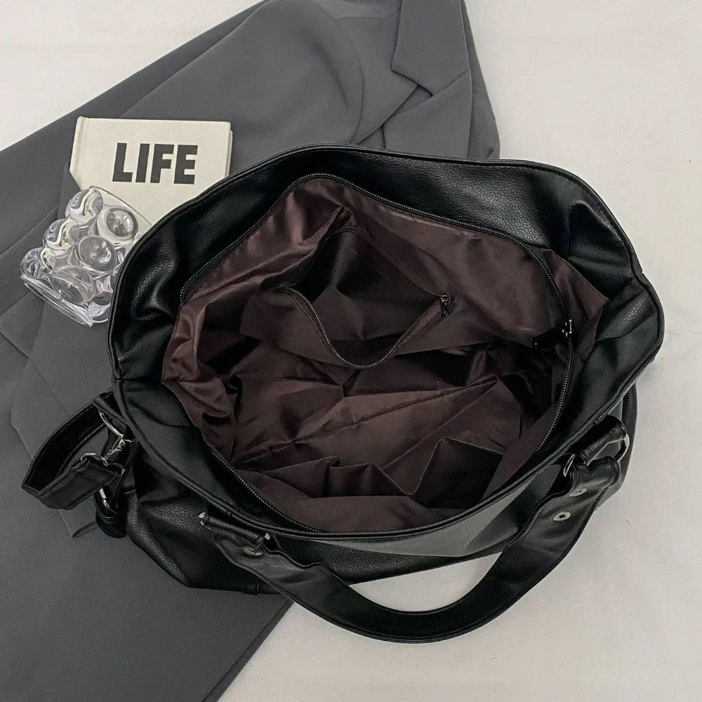 Sac à épaule femme en cuir souple grande capacité design contrasté élégant