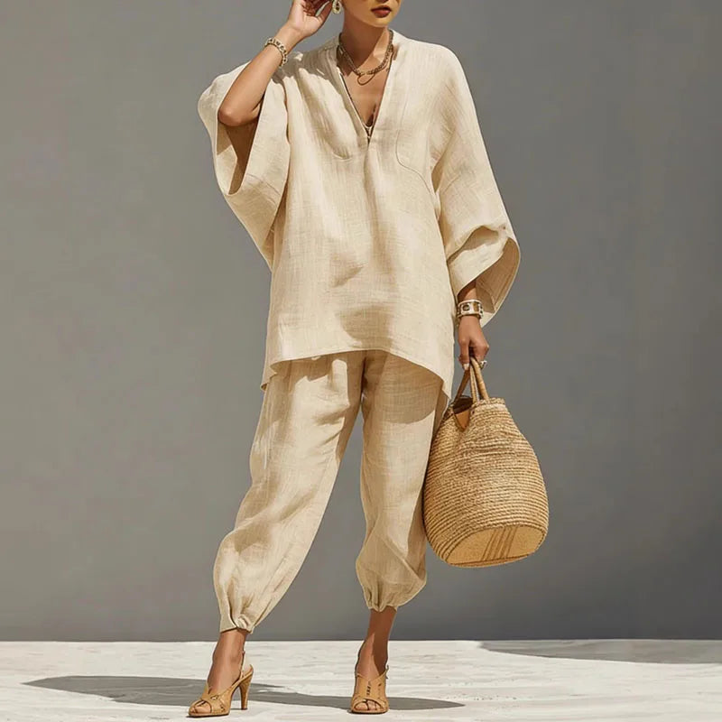 Ensemble deux pièces pour femme - haut à manches chauve-souris — style décontracté