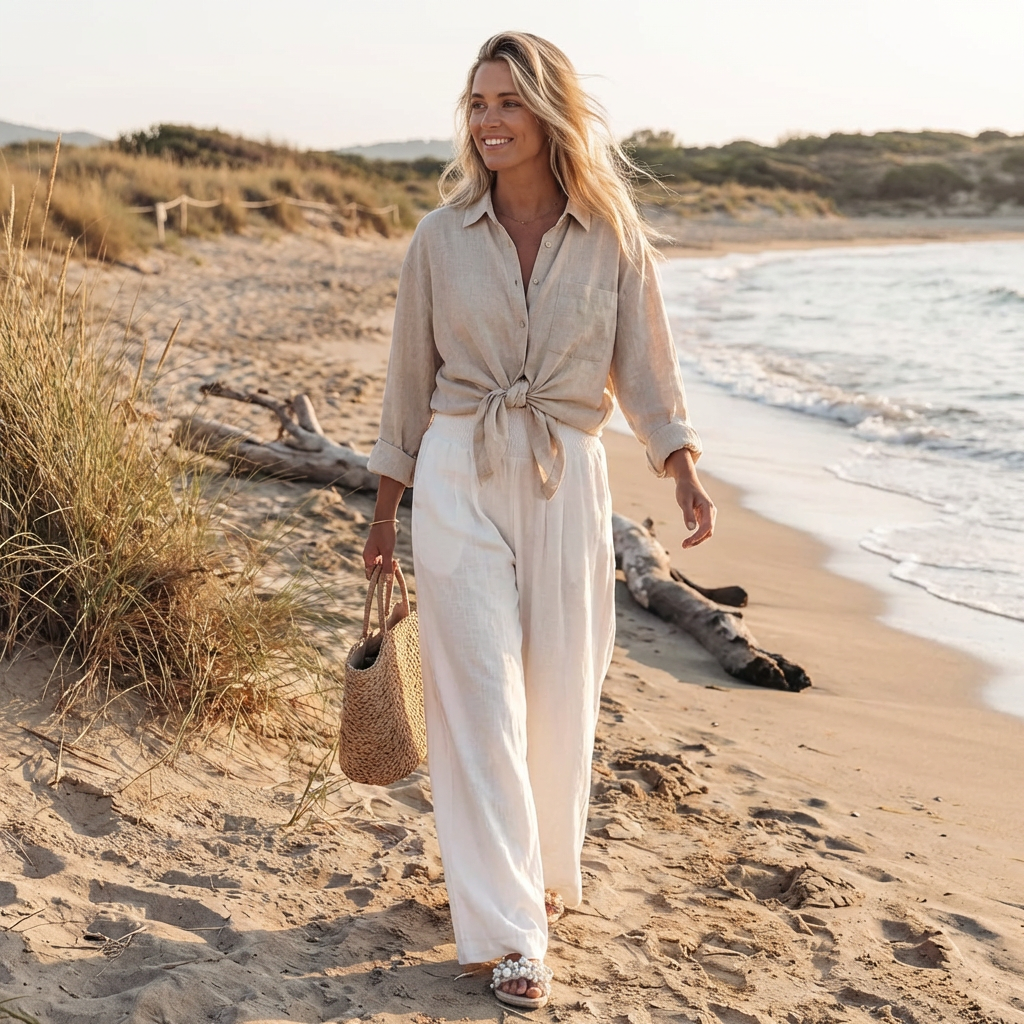 Pantaloni Palazzo a Vita Alta con Gamba Larga e Tasche da Donna